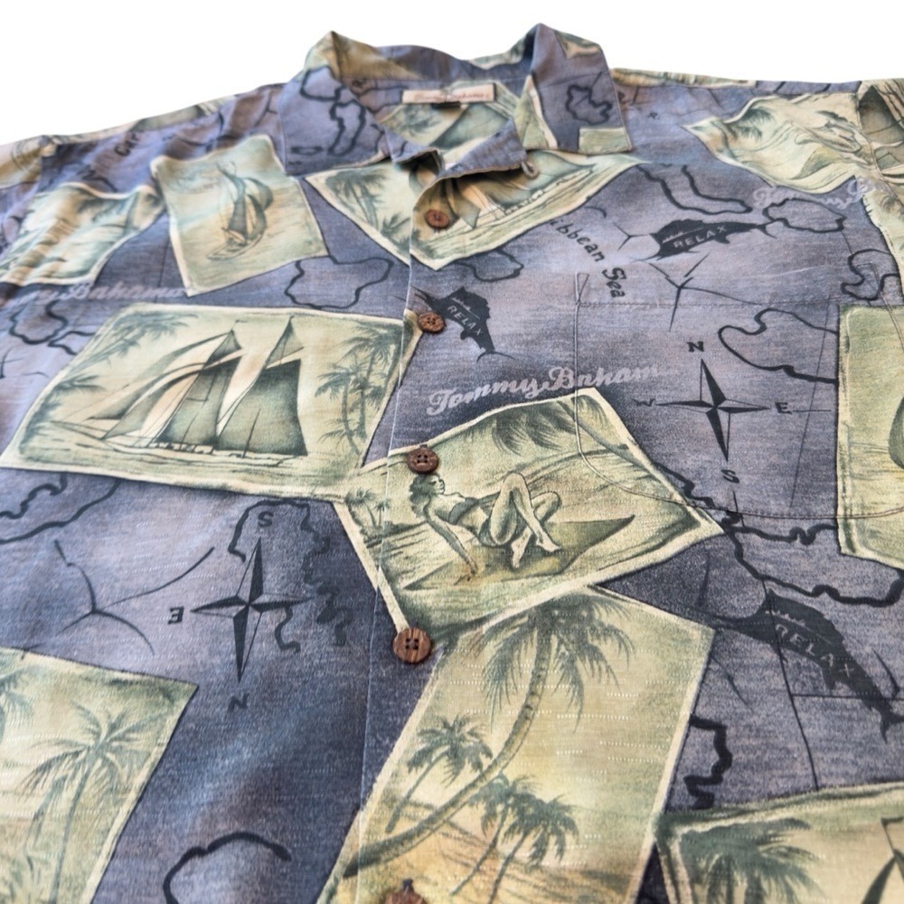 Tommy Bahama Blue Silk Hawaiian Camp Shirt Men's Large Tropical Resort Aloha EUC - Picture 9 of 16